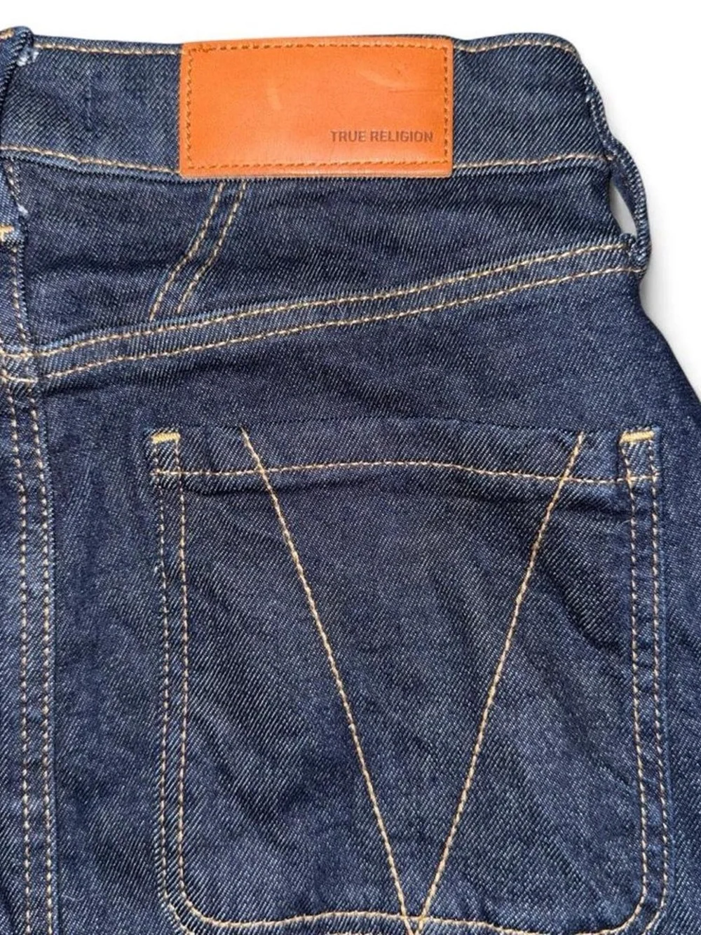 True Religion Dark Blue Denim Pencil Skirt with Contrast Stitching